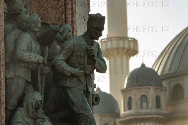 Istanbul, Turkey 10th November 2022 Turkish Republic Monument or Ataturk Statue and the recently