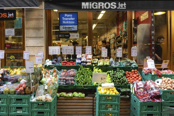 Istanbul, Turkey. October 22nd 2021 Fruit and Vegetables for sale outside Migros Jet Supermarket in