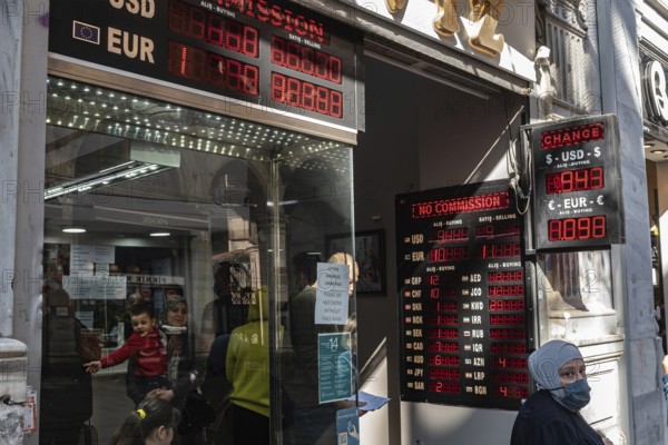 Istanbul, Turkey. October 22nd 2021 Turkish currency exchange office during a financial and banking