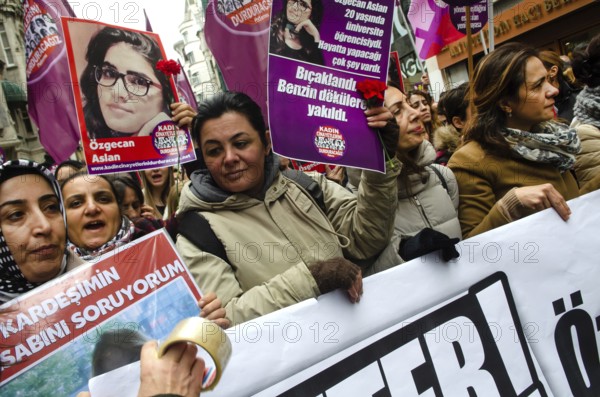 Istanbul, Turkey. 14th February 2015 Turkish women protest march in Istiklal Street Istanbul after