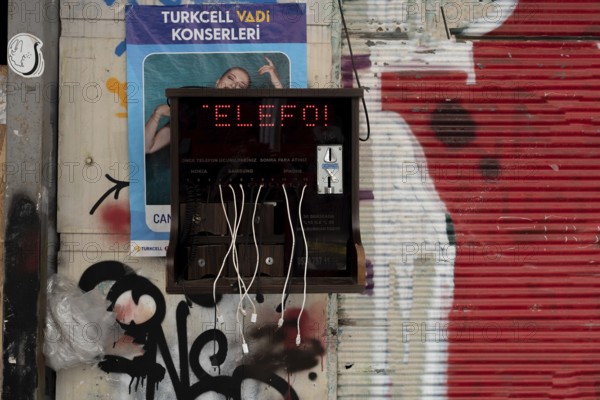 Istanbul, Turkey. October 5th 2021 A coin operated mobile phone charging station in the city centre