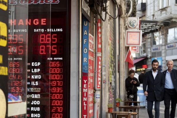 Istanbul, Turkey. November 10th 2022 Turkish Lira against other currency exchange rates displayed