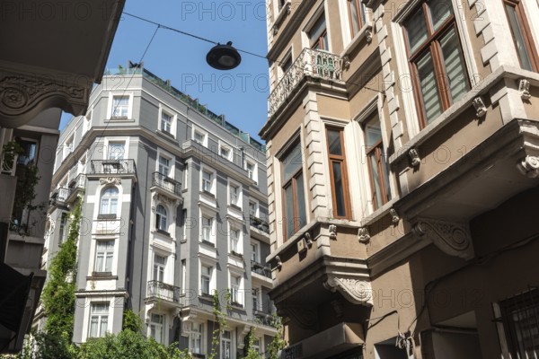 Istanbul, Turkey. August 3rd 2021 Restored European style apartment buildings and architecture in
