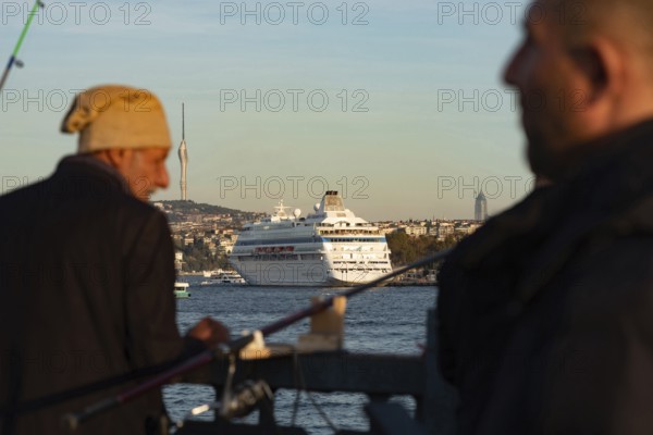 Istanbul, Turkey. November 14th 2023 A huge cruise ship carrying tourists moored at the entrance to