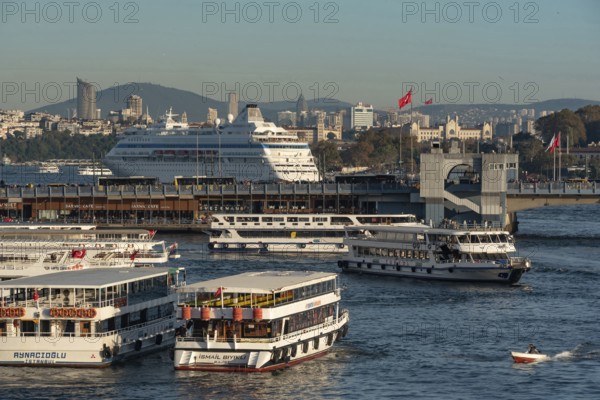 Istanbul, Turkey. November 14th 2023 A cruise liner carrying tourists moored at the entrance to the