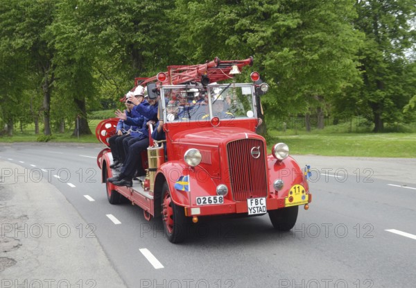 Volvo veteran fire truck built in 1940 at fire truck rally in Ystad, Skåne County, Sweden,