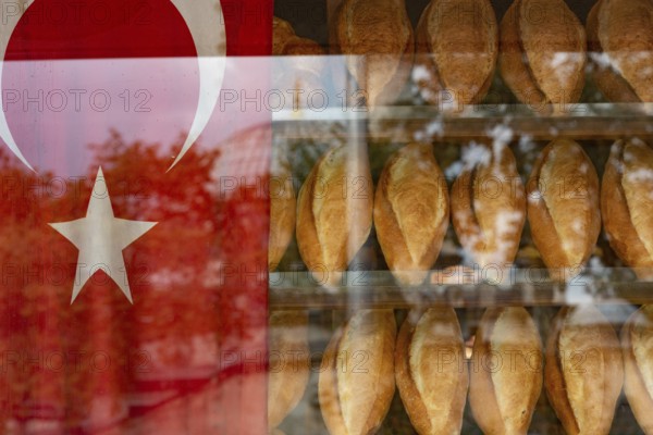 Istanbul, Turkey. October 12th 2021 Traditional Turkish bread loafs for sale inside a typical