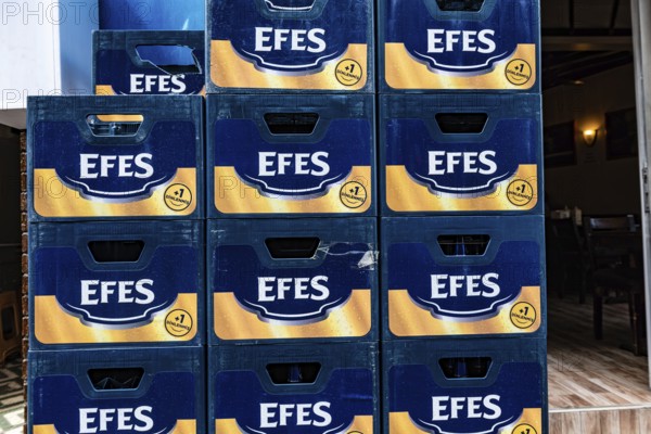 Istanbul, Turkey. September 21st 2021 Crates of Turkish Effes Beer stacked outside a Taksim Pub,