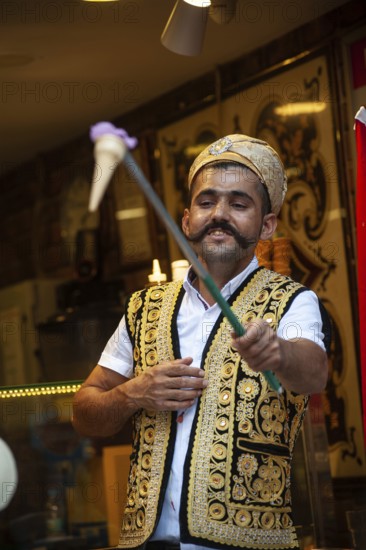 Istanbul, Turkey. June 7th 2019 Traditional Turkish Ice Cream Sellers along Istiklal Street on the