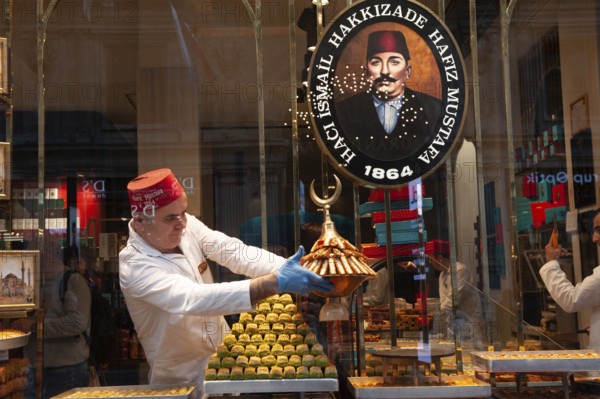 Istanbul, Turkey. November 30th 2019 Hafiz Mustafa baklava sweet shop along Istiklal Street,