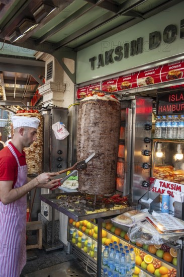 Istanbul, Turkey. November 30th 2019 Famous Turkish Kebab stalls at Taksim square at the beginning