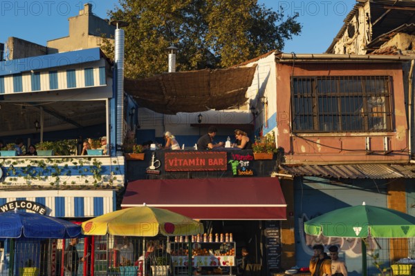 Istanbul, Turkey. October 3rd 2021 Cafe and restaurants beside the Golden Horn in Karakoy near the