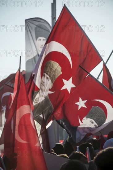 Taksim Square, Istanbul, Turkey. July 24th 2016 Turkish flag waving supporters after the Akp