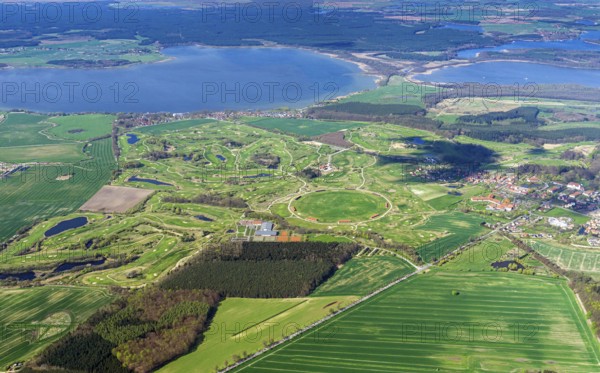 Fleesensee, golf course, lake, holiday resort, leisure complex, Göhren-Lebbin, aerial view,