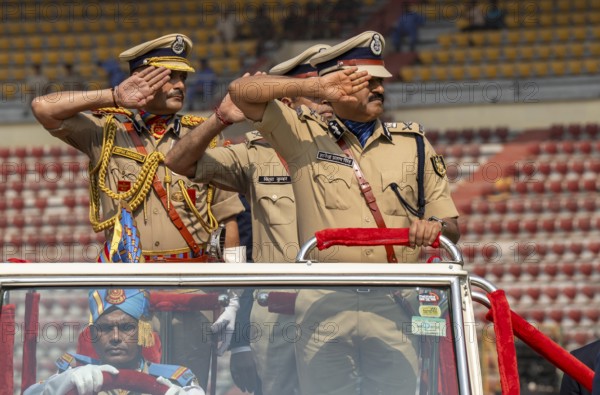 Gyanendra Pratap Singh, Director General (DG) of the Central Reserve Police Force (CRPF) inspects
