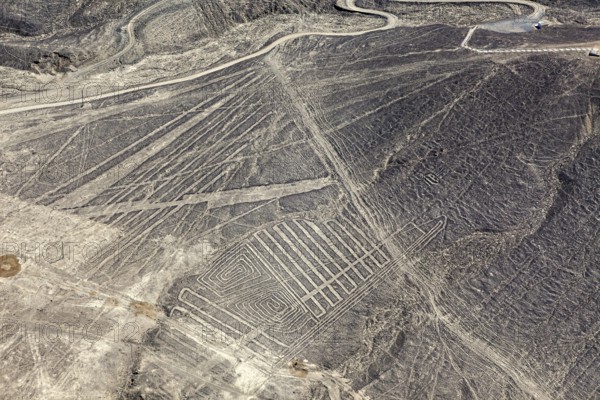 Detailed line formations of the Nazca lines, visible from above in Peru, the geoglyphs and drawings