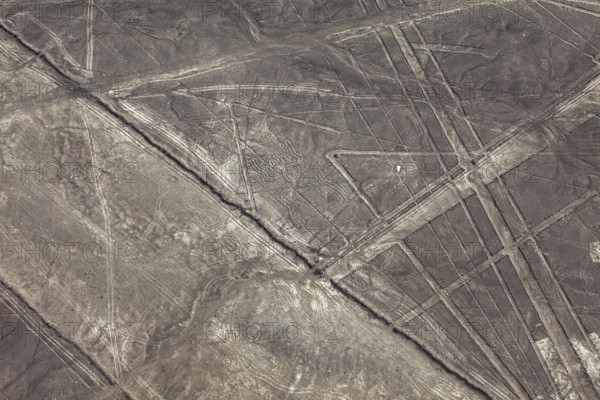 Brown exotic landscape with ancient lines and patterns, the geoglyphs and paintings in the desert
