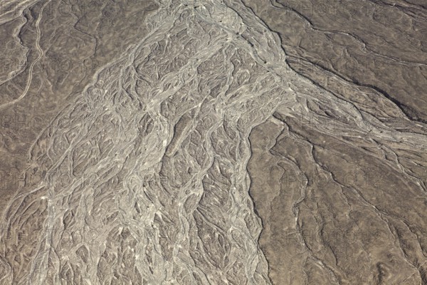 Detailed view of a desert-like landscape created by erosion, The desert landscape near Nasca in