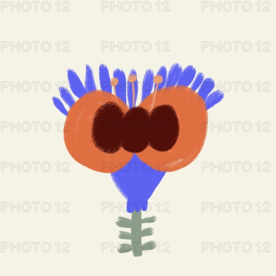 A vibrant and abstract illustration of a spring flower, featuring bold orange and blue hues with