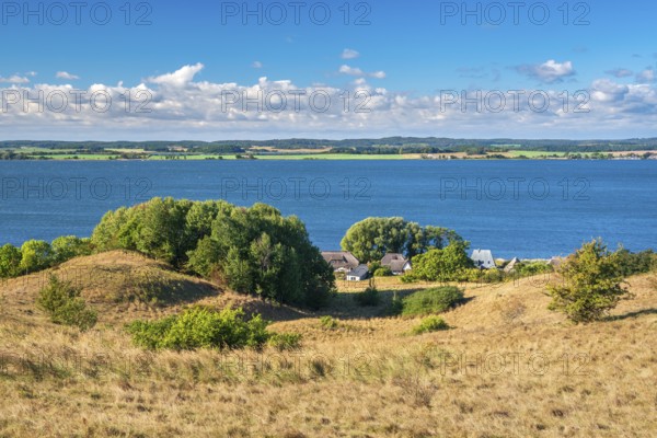 Hilly landscape in the Zicker Mountains, including Zicker Alps, view over the lagoon landscape, in