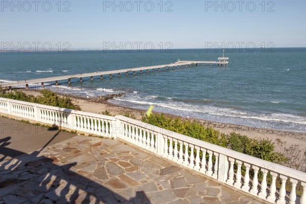 Burgas, Bulgaria, September 25th 2020 The iconic landmark of Burgas Pier, the Sea Garden near the