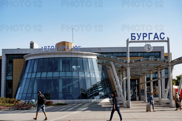 Burgas, Bulgaria, September 25th 2020 The busy entrance to the main bus station near the Port of