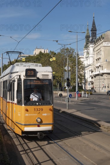 Budapest, Hungary. October 1st 2023 The number 23 tram running between Jaszai Mari ter and Keleti