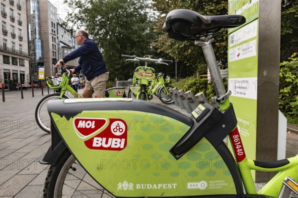 Budapest, Hungary. October 1st 2023 MOL Bubi rental bikes available for hire via an app, an