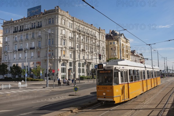 Budapest, Hungary. October 1st 2023 The number 23 tram running between Jaszai Mari ter and Keleti