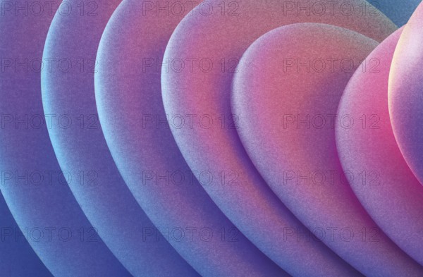 This artwork features a dynamic blend of soft, curved shapes in vibrant hues The grainy texture