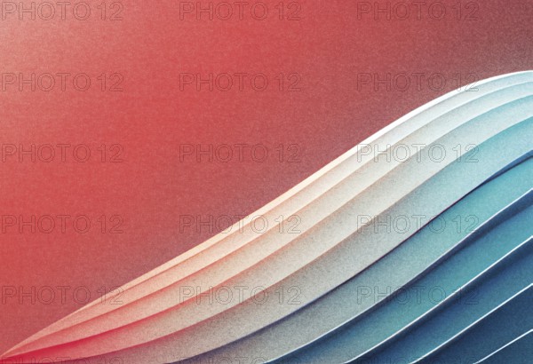 This artwork features a dynamic abstract background with smooth, flowing gradients in shades of red