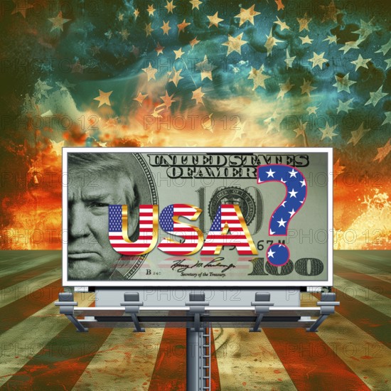 Symbolic image, quo vadis USA, Trump and Maga movement as a threat to US democracy, global danger,