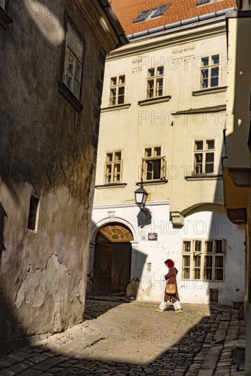 Bratislava, Slovakia. October 2nd 2023 Beautiful houses and cobbled narrow pedestrian only streets
