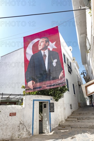 Bodrum, Turkey. April 23rd 2022 A pretty street with traditional local architecture and portrait of