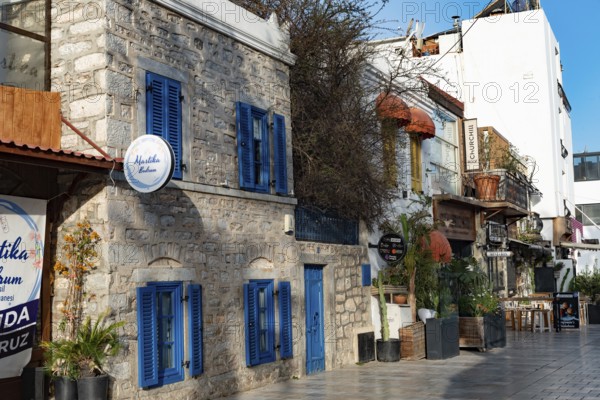Bodrum, Turkey. April 23rd 2022 Shops, Bars and Restaurants on a pretty street in the popular