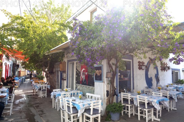 Bodrum, Mugla, Turkey. April 23rd 2022 Charming side streets with cute and trendy cafes and