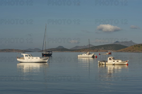 Bodrum, Turkey. April 22nd 2022 Lovely calm morning scenic view of boats moored in Bodrum harbour,