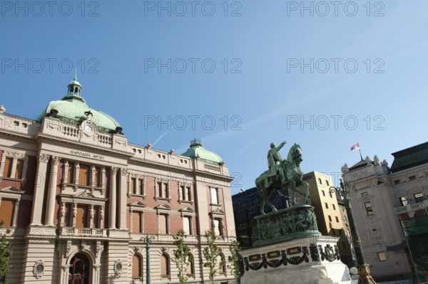 Belgrade, Serbia. July 23rd 2019 Prince Mihailo Monument in front of the National Museum of Serbia,