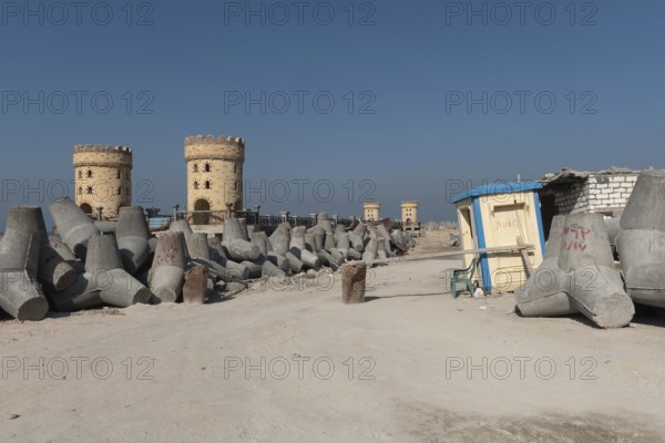Alexandria, Egypt. December 1st 2022 Construction of sea defence walls and barriers to prevent