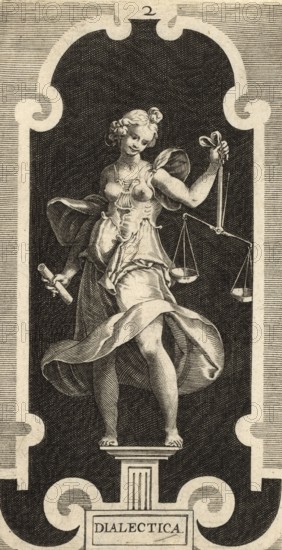 Dialectica, personifies dialectics as one of the seven liberal arts. The figure holds a balance,