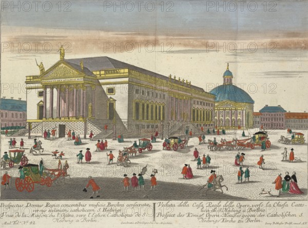 View of Bebelplatz in Berlin in the 18th century, which was then known as Opernplatz. The focus is