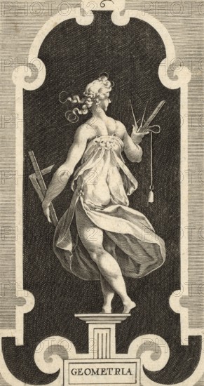 Geometry, one of the seven liberal arts, the personification of geometry. A female figure with