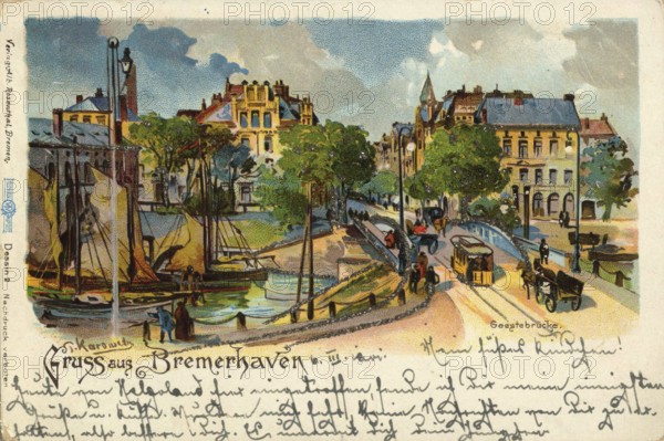 Historical postcard around 1900, Bremerhaven, Germany, reproduction of a postcard, historical