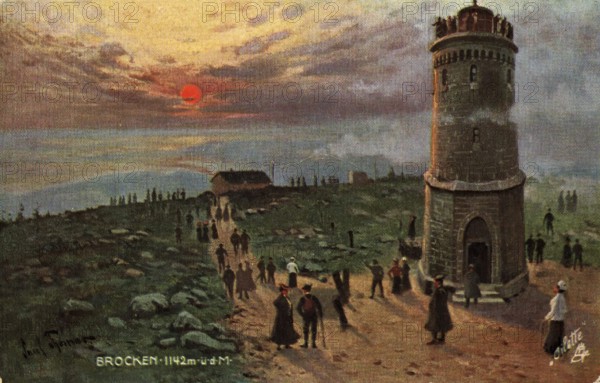 Historical postcard around 1900, Brocken im Harz, Saxony-Anhalt, Germany, reproduction of a