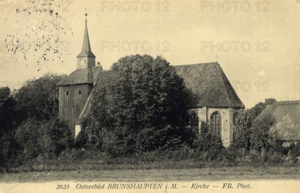 Historic postcard around 1900, Baltic resort Brunshaupten i.M., church, historic place on the