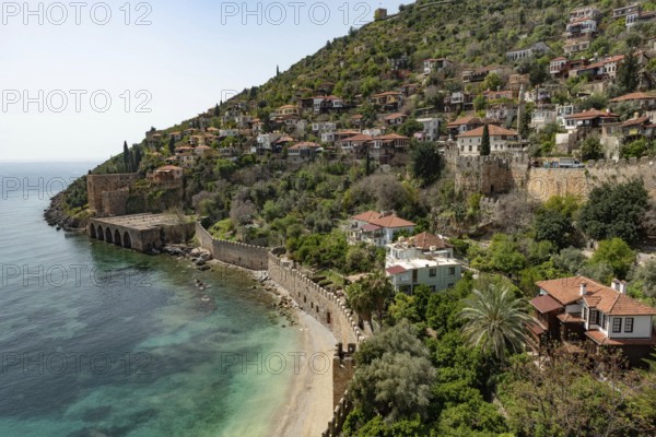 Alanya, Turkey. April 7th 2021 Beautiful view of Alanya peninsular and the old Shipyard and castle