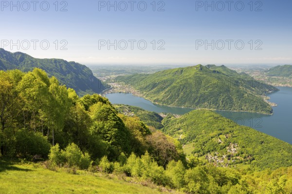 View of Lake Lugano from Mount Sighignola, Balcone Svizzero, Tessin, Switzerland