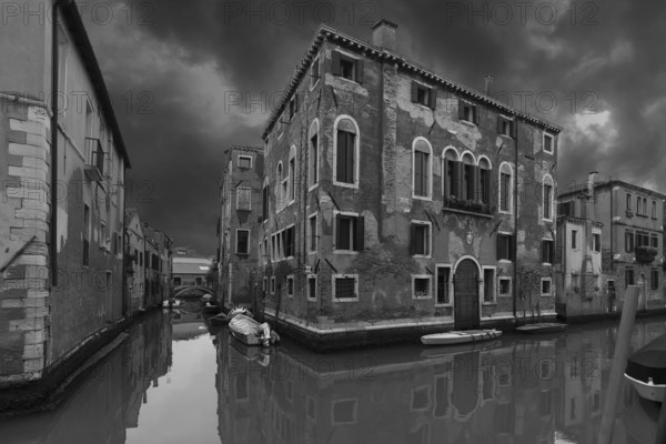 Palazzo on the canal, black and white, Venice, Veneto, Italy