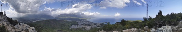 Panoramic view from Calis Tepe in Kemer of a coastal region with mountains, sea and dramatic