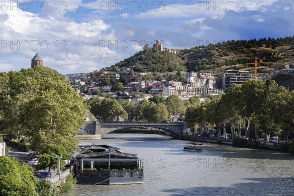 Tbilisi, Georgia. September 12th 2025 Summer landscape view of the Mtkvari or Kura River in the